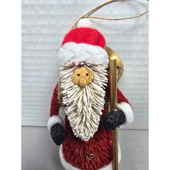 Bottle Brush Santa Claus Ornament Toy Sack 5" tall Hanging Rustic Handmade - Picture 2 of 7